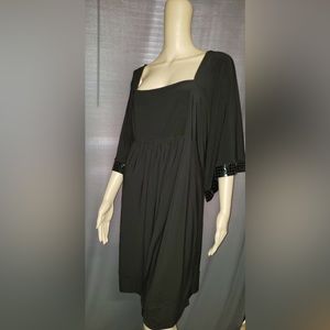 Blu Sage Women's Midi Black Square Collar Dress, L Kimono Sleeves Size L